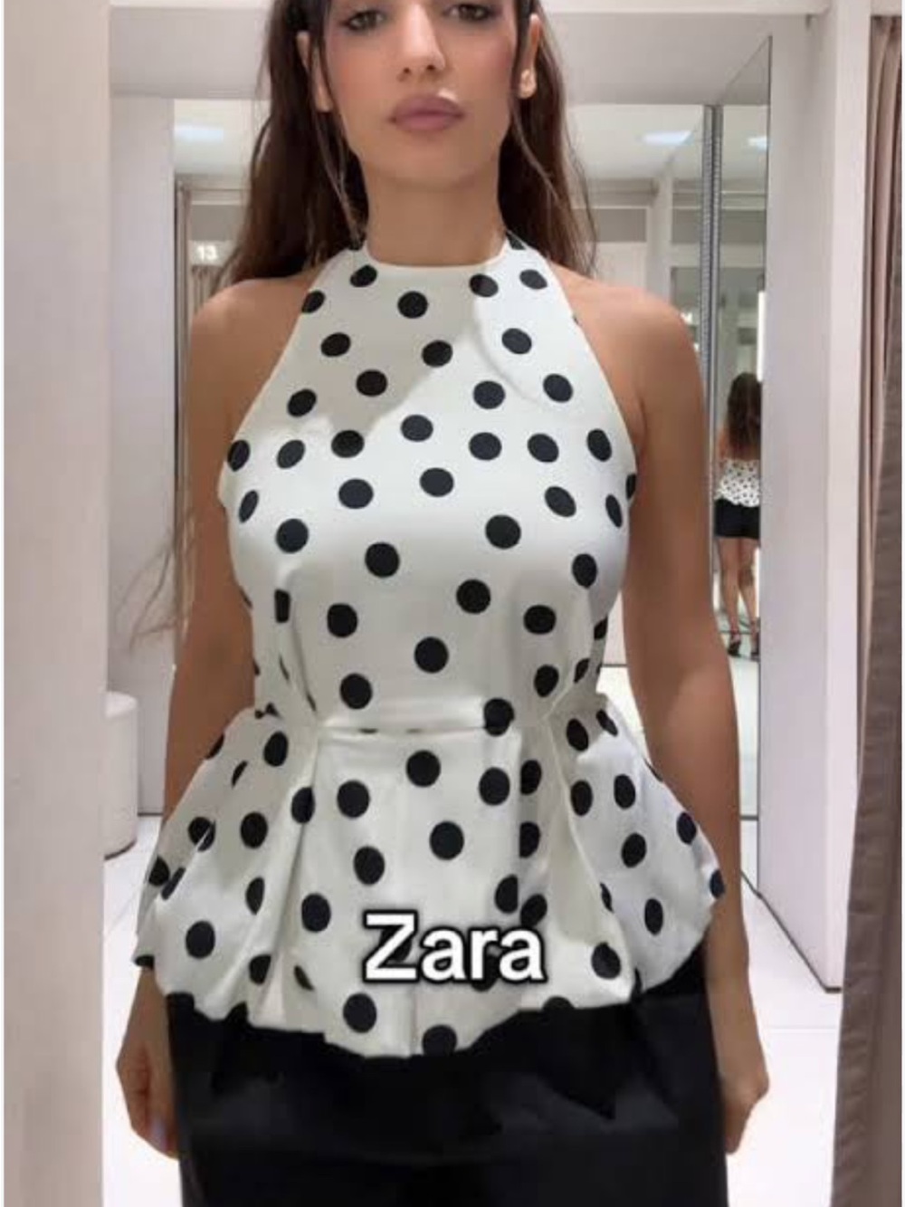 Zara White Halter Peplum Top with Black Polka Dots